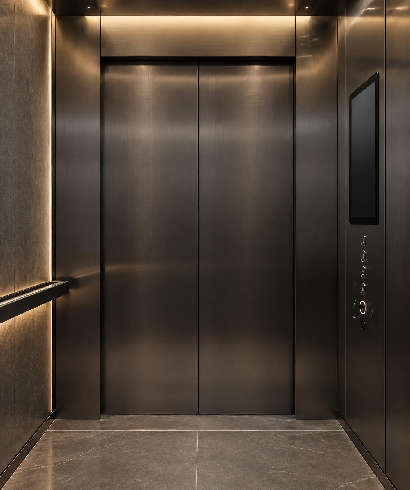 Interior of a premium elevator with an integrated BITSCOM display